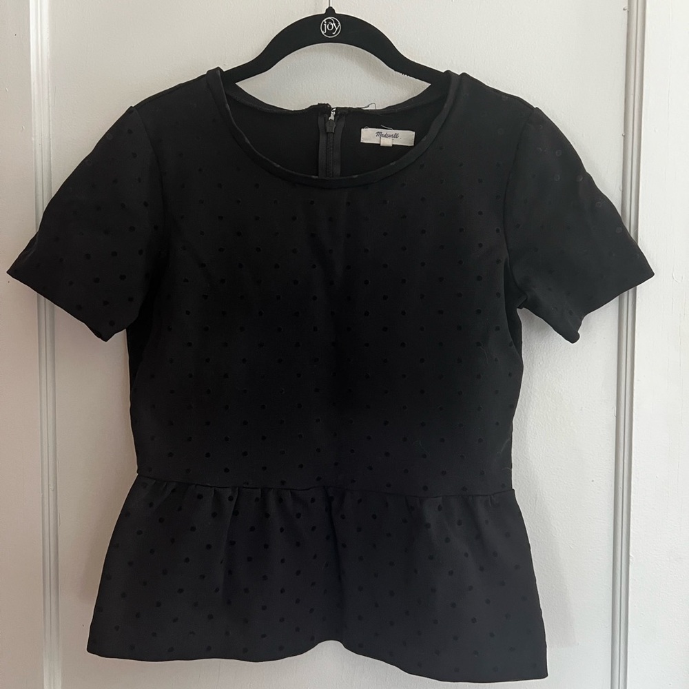 Madewell Black polka Dot Peplum Top | Size Small